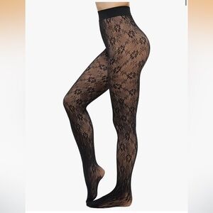KBVOT Fleece Lined Flower Lace Tights Pantyhose Leggings L NWT